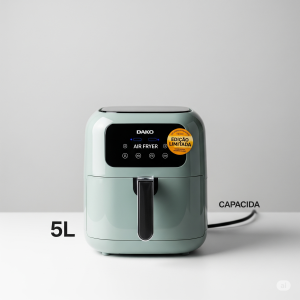 Dako Air Fryer 5L Edição Limitada, mostrando design diferenciado e painel analógico.