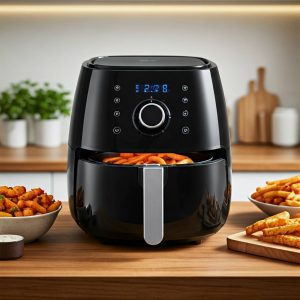 Air Fryer Dako 5L – Edição Especial: A fritadeira que combina praticidade e saúde, com capacidade generosa para refeições em família. Destaca-se pelo design elegante e funcionalidades que facilitam o dia a dia na cozinha.