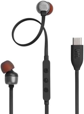 JBL TUNE 310C – Wired Hi-Res in-Ear Headphones, Tangle-free flat cable, 3-button remote with microphone (Black) (Renewed)