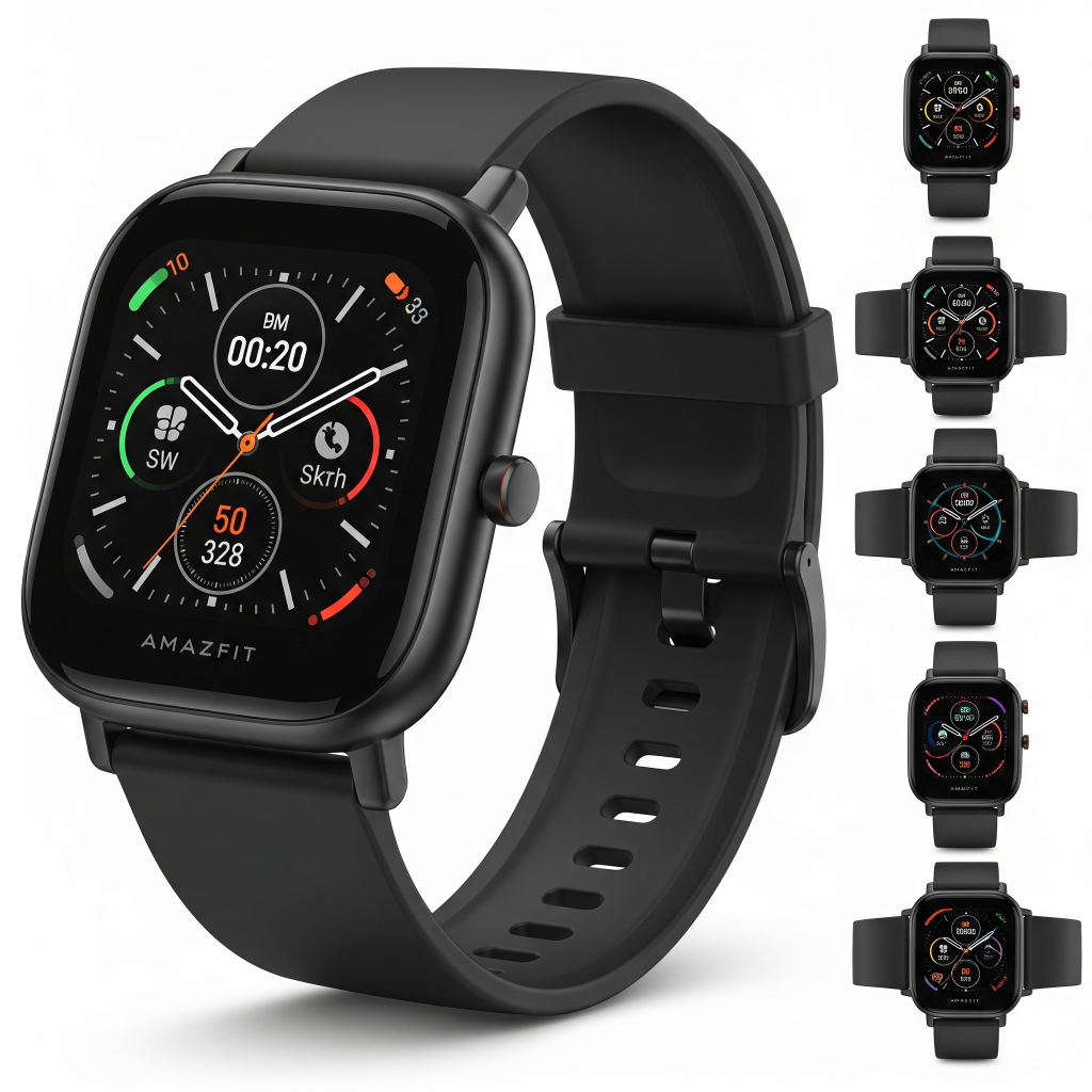 Personalize seu Amazfit Bip 5: imagem mostrando diferentes estilos de mostradores, desde os digitais e modernos até os analógicos e clássicos, para combinar com qualquer ocasião.
